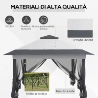Outsunny Gazebo Pieghevole 3.6x3.6m con Prese d'Aria e Zanzariere, in Acciaio e Tessuto Oxford, Grigio(m-6)