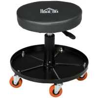 HOMCOM Workshop Stool, Pneumatic Adjustable Mechanic Stool, with Tool Tray, Wheels - Black(m-11)