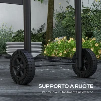 Outsunny Barbecue a Carbone con Coperchio, Termometro e Camino, Ripiani e Ruote, Nero(m-7)