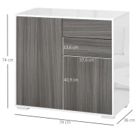 HOMCOM Meuble de rangement buffet commode armoire de rangement avec 2 tiroirs et 2 placards à portes, étagères réglables, pour salon, cuisine, chambre, 79 x 36 x 74 cm gris(m-3)