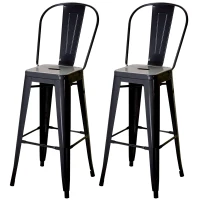 HOMCOM Set 2 Sgabelli da Bar Industriale con Schienale Rimovibile e Poggiapiedi, in Metallo, 44x49x116 cm, Nero(m-11)