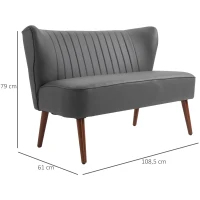 HOMCOM Divano a 2 Posti dal Design Moderno, Divanetto 2 Posti con Telaio in Legno e Rivestimento in Pelle PU per Soggiorno e Camera da Letto, Grigia, 108.5 x 61 x 79cm(m-3)