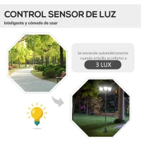 Outsunny Farola Solar de Jardín con 3 Luces LED Impermeable IP44 Sensor de Noche Farol de Exterior 51,5x47x182,5cm Negro(m-4)