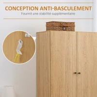 HOMCOM Armoire à vêtements armoire de rangement penderie avec 2 portes, 2 tiroirs et tringle - 80 x 52 x 180 cm - aspect bois(m-6)