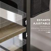 HOMCOM Carrito Auxiliar con Ruedas de 3 Niveles con Bolsa de Tela y 2 Ganchos para Salón Cocina Comedor 66x40x80,5 cm Gris(m-6)