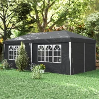Outsunny Gazebo 3x6 m per 12-18 Persone ad Altezza Regolabile con Fori di Drenaggio, in Metallo e Tessuto Oxford Grigio(m-8)