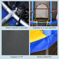 HOMCOM Trampolino Elastico per Bambini da 3 Anni Ø140cm con Rete di Protezione e Corde Bungee, Blu(m-5)
