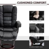 HOMCOM Recliner Chair With footstool, Recliner Armchair up to 130kg Weight Capacity, 135° Reclining Swivel Sofa Chair, PU Leather Ergonomic Couch Bed with Swivel Wood Base for Living Room, Black(m-6)