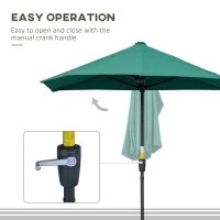 Outsunny 2m Half Parasol Market Umbrella Garden Balcony Parasol with Crank Handle, Base, Double-Sided Canopy, Dark Green(m-5)