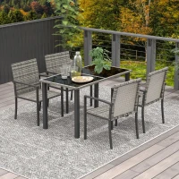 Outsunny Outdoor Dining Set 5 Pieces Patio Conservatory with Tempered Glass Tabletop,4 Dining Chairs - Mixed Grey(m-2)