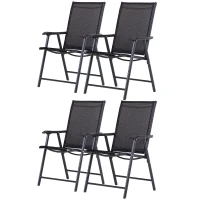 Outsunny Set of 4 Folding Garden Chairs, Metal Frame Garden Chairs Outdoor Patio Park Dining Seat with Breathable Mesh Seat, Black(m-11)