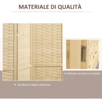 HOMCOM Paravento Separé da Interno a 4 Ante in Legno e Bambù, Pieghevole e Salvaspazio Altezza 170cm, Marrone(m-5)