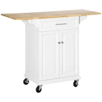 HOMCOM Carrello da Cucina Espandibile in Legno Bianco Cassetto, Armadietto, Portasciugamani e 4 Ruote 119.6x45.7x91.2cm(m-1)