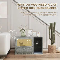 PawHut Cat Litter Box Enclosure with Rattan Door, Scratching Mat, Toy Ball, Non-Slip Foot Pads, Grey(m-5)