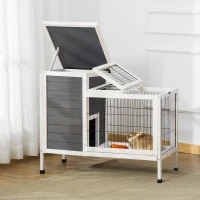 PawHut Clapier sur pieds cage à lapin avec niche intérieure plateau excrément coulissant porte supérieure 92L x 51l x 76H cm gris blanc(m-2)