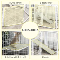 PawHut DIY Rabbit Hutch, 9PCs Guinea Pig Hutch, Large Bunny Cage with Door, Ladder, Divider for Small Animals(m-6)