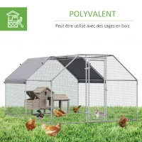 PawHut Enclos poulailler chenil 10,64 m² - parc grillagé dim. 3,8L x 2,8l x 1,95H m - espace couvert - acier galvanisé(m-5)
