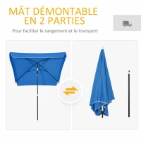 Outsunny Parasol de jardin Parasol droit inclinable rectangulaire métal polyester haute densité 2L x 2l x 2,6H m bleu(m-4)