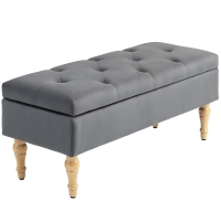 HOMCOM Banc coffre de rangement 2 en 1 banquette en velours avec couvercle à charnière capitonné et pieds en bois, gris foncé