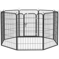 PawHut Luxe parc enclos modulable acier époxy porte verrouillable pour chiens, lapins, rongeurs, petits animaux, intérieur et extérieur 80 x 100 cm noir(m-1)