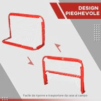 HOMCOM Set 2 Porte da Calcio Pieghevoli da Esterno con 4 Picchetti, in Acciaio e Tetrolon, 90x36x60 cm, Rosso(m-6)