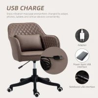 Vinsetto Microfiber Office Chair, Desk Chair, Makeup Vanity Chair with Massage Lumbar Pillow and Rolling Wheels for Bedroom and Home, Brown(m-4)