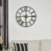 HOMCOM Reloj de Pared Silencioso de Ø60cm Reloj de Pared de Metal y Madera con Números Romanos sin Tictac Estilo Vintage(m-2)