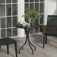 Outsunny 66cm Patio Table, Round Garden Table, Outdoor Side Table with Steel Frame and Slat Tabletop, Black(m-2)