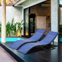 Outsunny Set of 2 S-shaped Foldable Lounge Chair Sun Lounger Reclining Outdoor Chair for Patio Beach Garden, Blue(m-2)