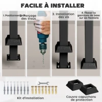 Outsunny Rampe d'escalier 1 à 3 marches garde-corps pour escalier réglable 0-45° avec kit d'installation 71 x 8 x 148 cm noir(m-6)