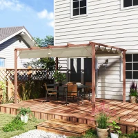Outsunny Gazebo Pergola con Tetto Retrattile, Picchetti e Viti, in Poliestere e Alluminio, 382x300x232 cm, color Legno(m-2)
