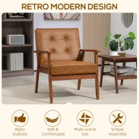 HOMCOM Retro-Style Accent Chair, with Faux Leather Seat - Brown(m-4)