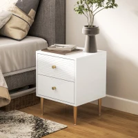 HOMCOM Table de chevet table de nuit avec 2 tiroirs poignées, pieds en acier pour chambre à coucher salon 40 x 35 x 50 cm blanc(m-8)