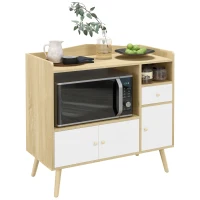 HOMCOM Meuble de rangement buffet de cuisine pour micro-ondes avec placards tiroir 85 x 40 x 88,5 cm naturel et blanc(m-1)