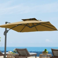 Outsunny Garden Parasol, 3(m) Cantilever Parasol with Hydraulic Mechanism, Dual Vented Top, 8 Ribs, Cross Base, Khaki(m-9)
