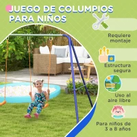 Outsunny Columpio para Niños de 3-8 Años con 2 Sillas Resistente a los Rayos UV y Soporte de Metal Carga 90 kg Multicolor(m-7)