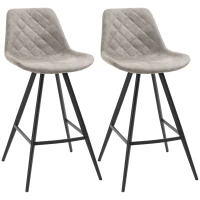 HOMCOM Set Of 2 Bar Stools Vintage Microfiber Cloth Tub Seats Padded Comfortable Steel Frame Footrest Quilted Home Bar Cafe Kitchen Chair Stylish Grey(m-11)