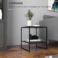 HOMCOM Tavolino da Caffè in Stile Industriale in Acciaio a 2 Ripiani, 40x40x45cm, Nero(m-4)