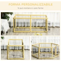 PawHut Box per Cani, Recinto per Animali, 6 Pannelli con Porta e Doppi Fermi, 70x62cm(m-4)