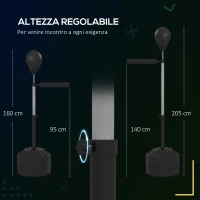 SPORTNOW Punching Ball con Barra Girevole per Adulti e Altezza Regolabile 1.6-2m, Nero(m-5)