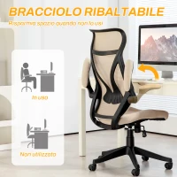 HOMCOM Sedia da Ufficio con Braccioli Ribaltabili, Altezza Regolabile e Schienale Inclinabile, Beige(m-4)