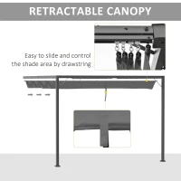 Outsunny 3 x 3(m) Outdoor Pergola Retractable Canopy Wall Mounted Gazebo Patio Shelter Sun Shade, Grey(m-4)