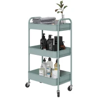 HOMCOM Desserte chariot de rangement en acier chariot de service à roulettes 3 plateaux ajourés 45 x 30,6 x 79 cm bleu clair(m-1)