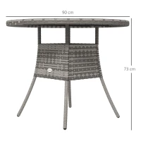 Outsunny 90cm Four-Person Wood-Effect Rattan Table - Grey(m-3)