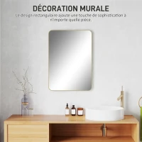 HOMCOM Miroir murale miroir salle de bain rectangulaire avec cadre en alliage d'aluminium or pour chambre, salon 50 x 70 cm(m-6)