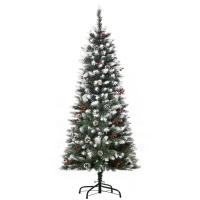 HOMCOM Árbol de Navidad Artificial de 150cm 408 Ramas Bayas y Piñas Puntas Nevadas Decoración Navideña de Interior Verde