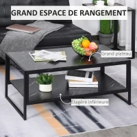 HOMCOM Table Basse Style Moderne avec 2 Étagères 106 x 50 x 47 cm Noir(m-4)