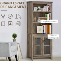 HOMCOM Bibliothèque Vitrine Buffet de Cuisine Armoire Rustique Multi-rangements 2 étagères dim. 76 x 40 x 180 cm(m-4)