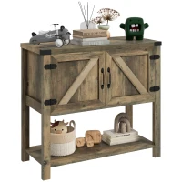 HOMCOM Mesa Consola para Recibidor Multifuncional Diseño Colonial Vintage con 2 Puertas Estante Inferior Base Elevada Estable 90x39x80,5 cm Gris(m-1)