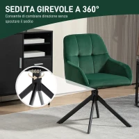 HOMCOM Poltroncina in Velluto Moderna con Seduta Girevole, Braccioli e Gambe in Acciaio, Verde(m-5)